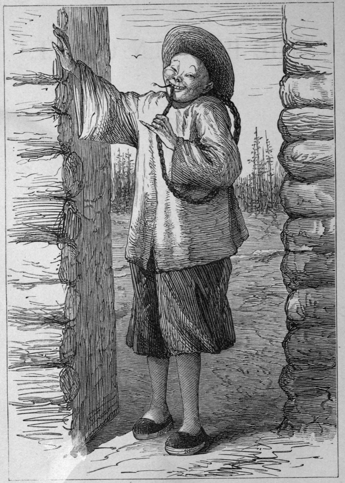 哈特《异教徒中国佬》1871 年插图本中的一页，Sol Eytinge, Jr. 绘。维基共享资源，公有领域